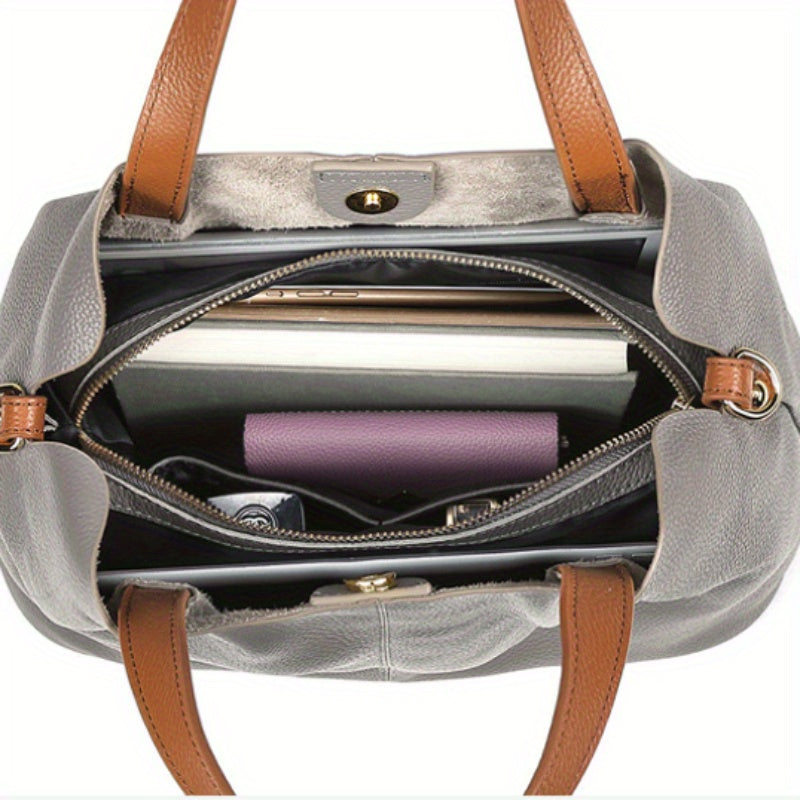 Leather Crossbody Handbag with Shoulder Strap and Zipper