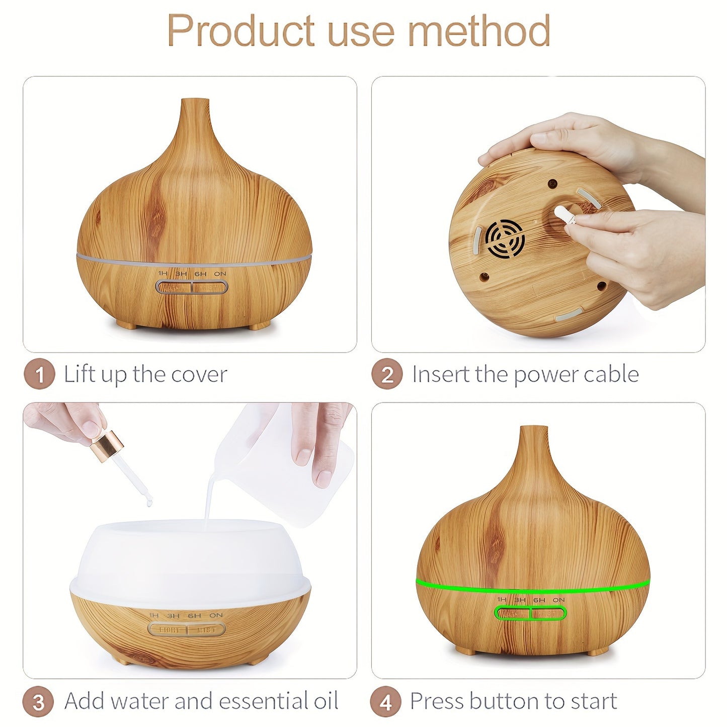 Light Wood Grain Aroma Diffuser For Essential Oil 300ml