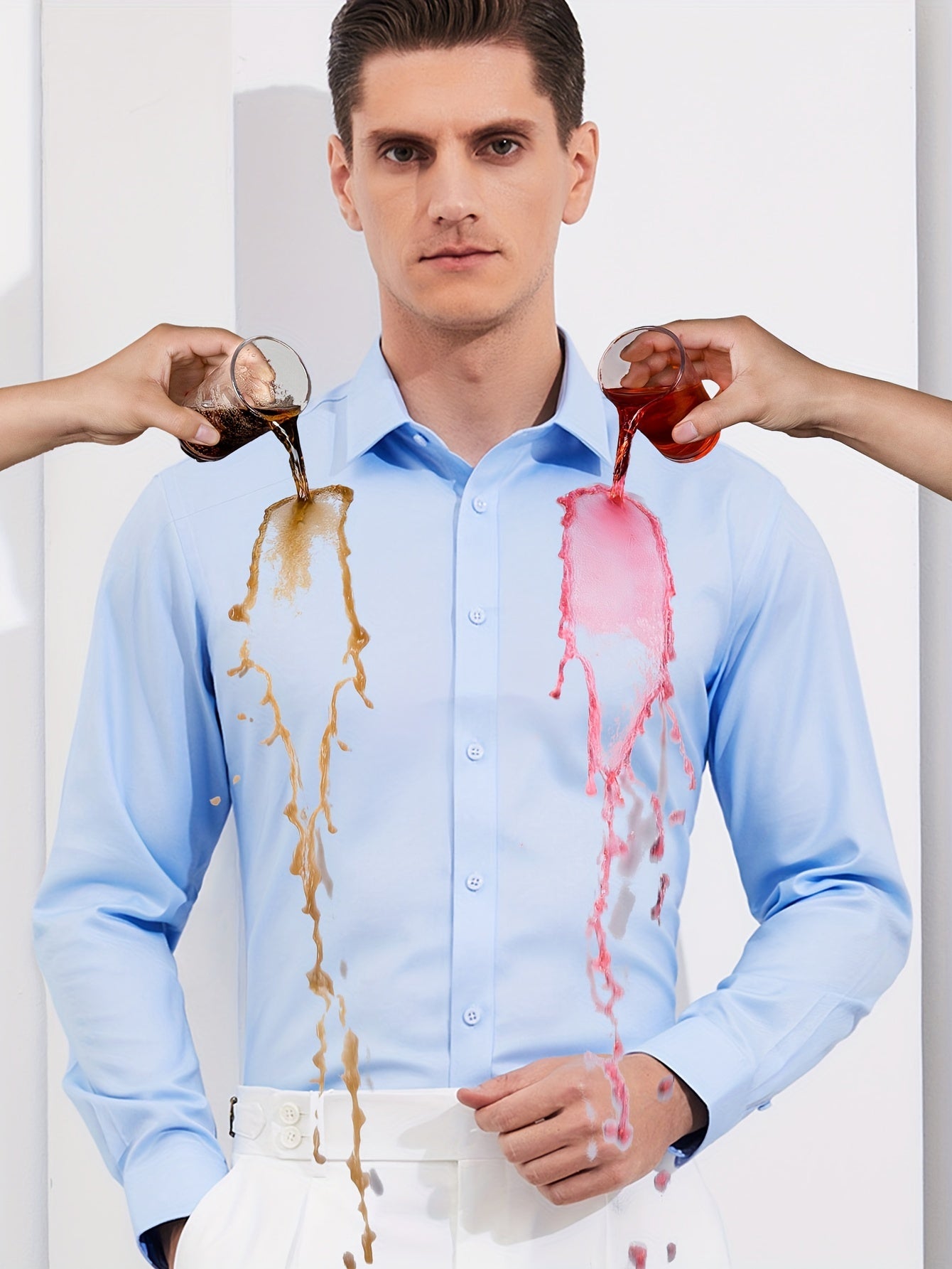 Men's Long-Sleeved Shirt, Iron-Free, Waterproof, Oil-Free