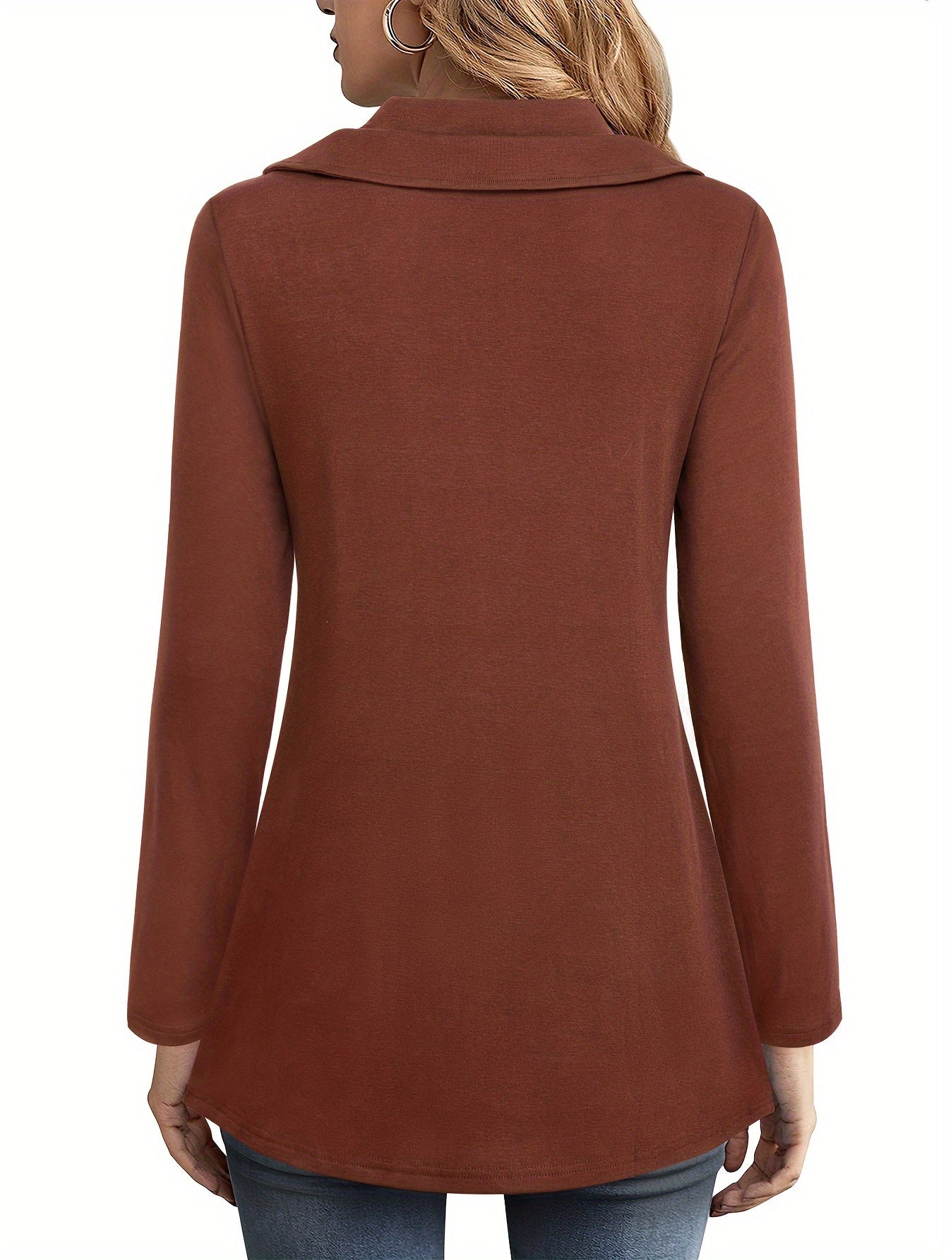 Long-Sleeved Lapel Pullover Sweatshirt, Tulip Hem Style