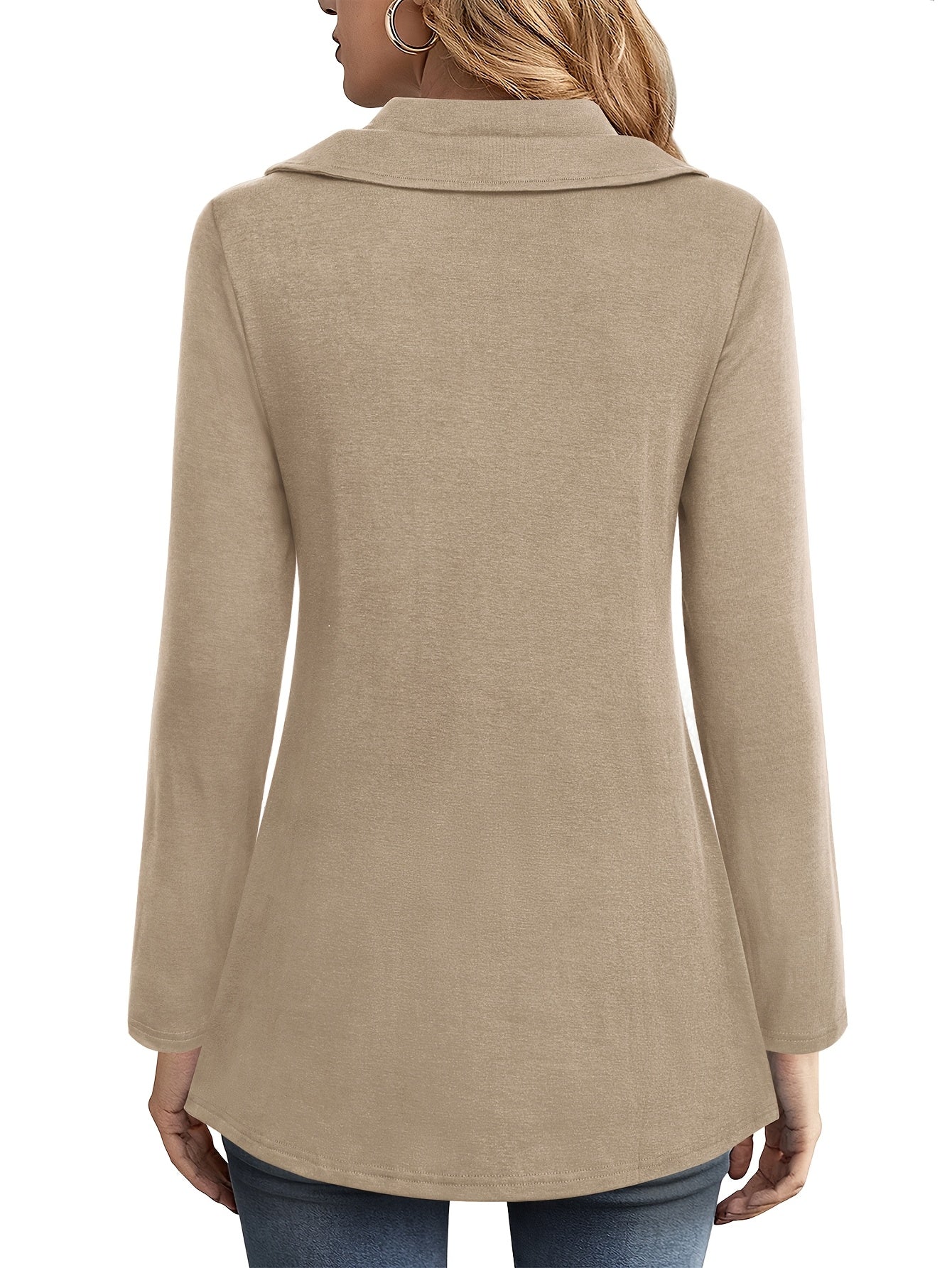 Long-Sleeved Lapel Pullover Sweatshirt, Tulip Hem Style