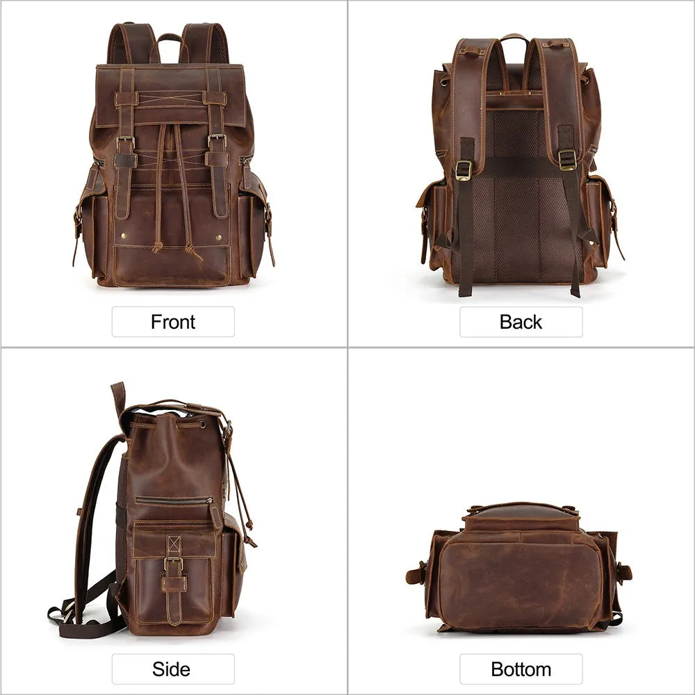 Crazy Horse Leather Backpack Vintage 15.6 Inch Laptop Daypack