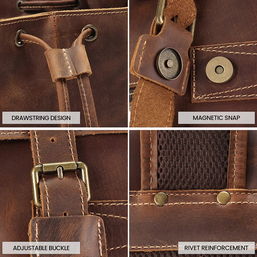 Crazy Horse Leather Backpack Vintage 15.6 Inch Laptop Daypack