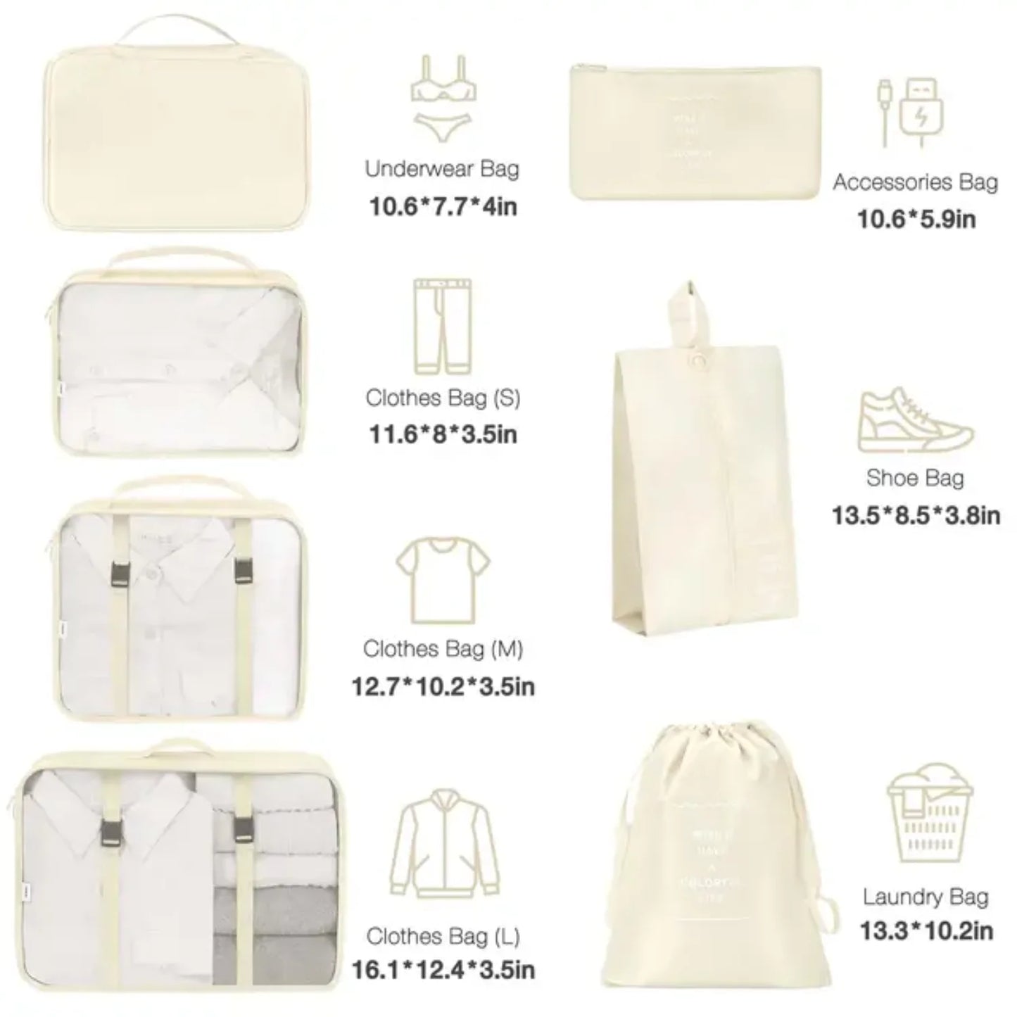 7 Piece Suitcase Packing Cubes Organize Set for Travel
