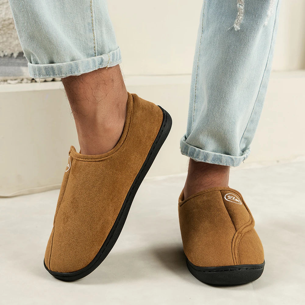 Men's Slippers, Suede Leather, Non-Slip, Indoor/Outdoor