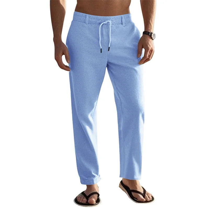 Men's Casual Lightweight Drawstring Linen Pants with Pockets