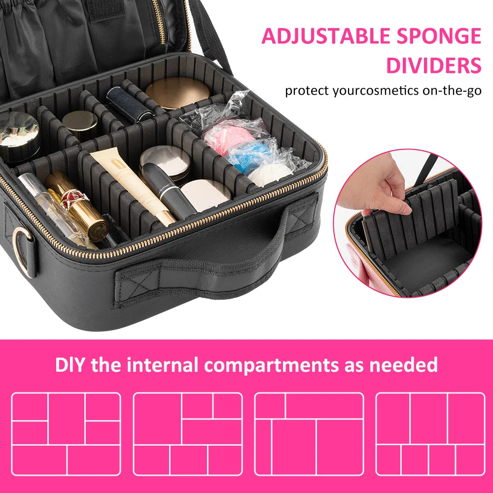 Large LED Cosmetic Case, Mirrored Makeup Bag for Travel