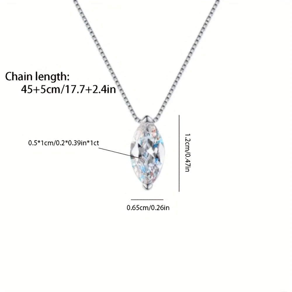 Marquise Cut Moissanite Diamond Necklace in Sterling Silver