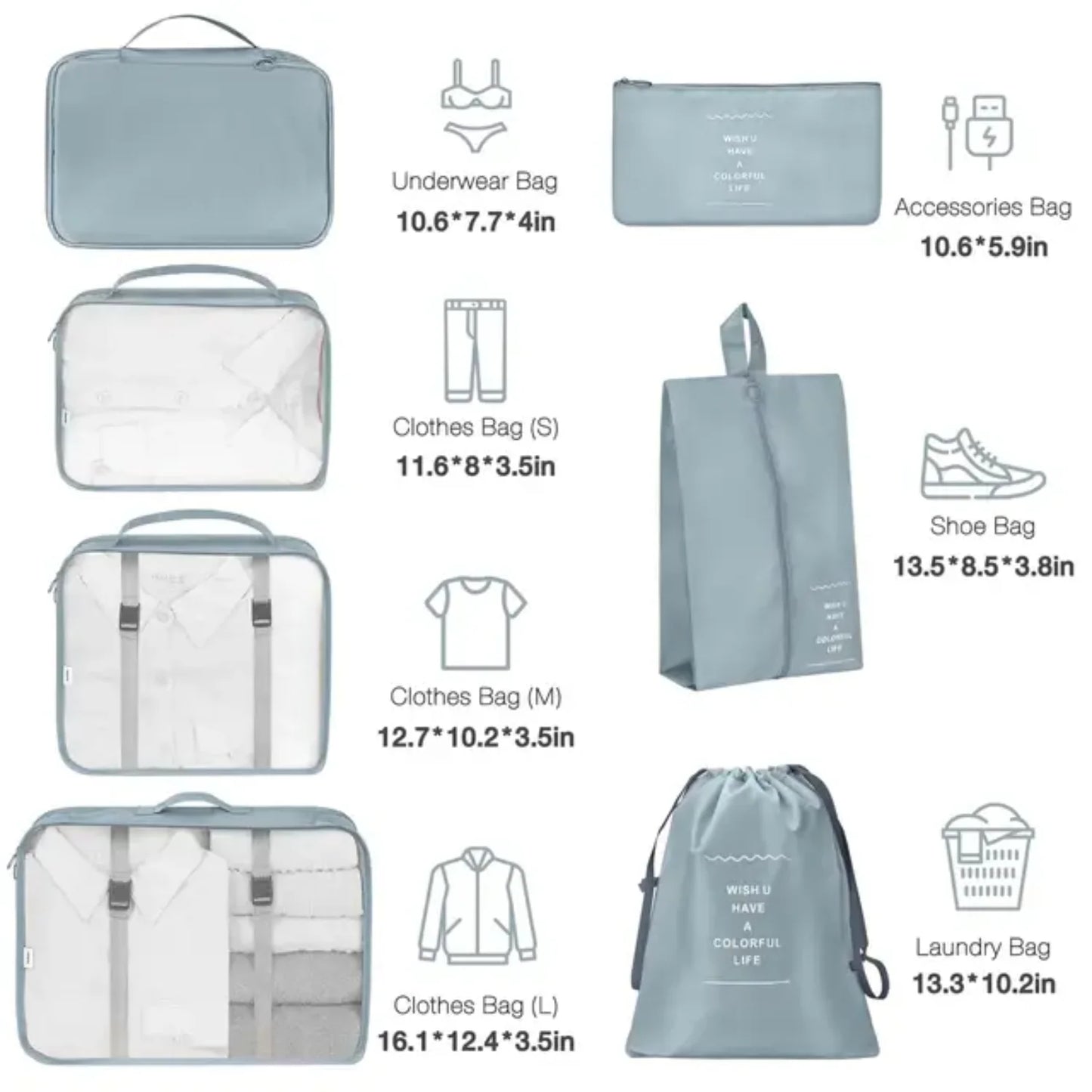 7 Piece Suitcase Packing Cubes Organize Set for Travel