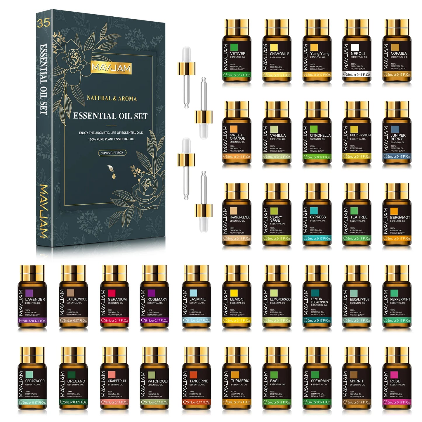 35 Piece Essential Oils Set for Diffuser and Aromatherapy