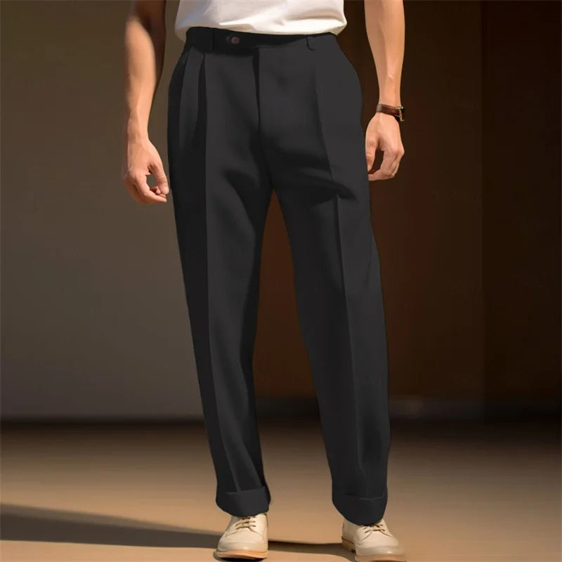 Men's Classic Flat Front Dress Pants for Business Casual Wear