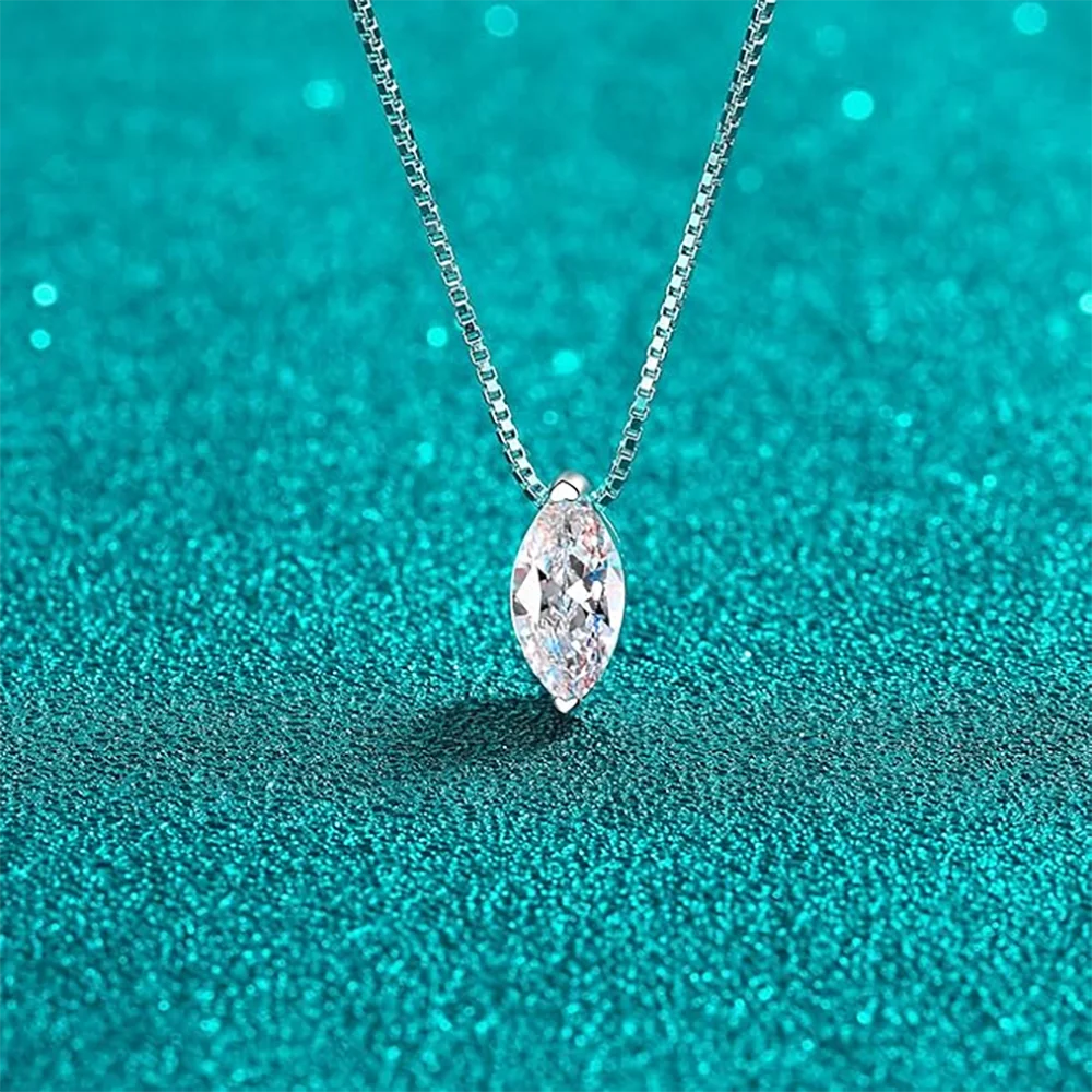 Marquise Cut Moissanite Diamond Necklace in Sterling Silver