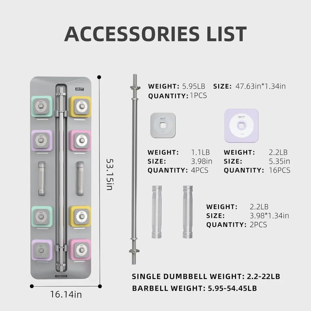Dumbbell Barbell Sets with Rack, Free Weights, Wall-Mounted