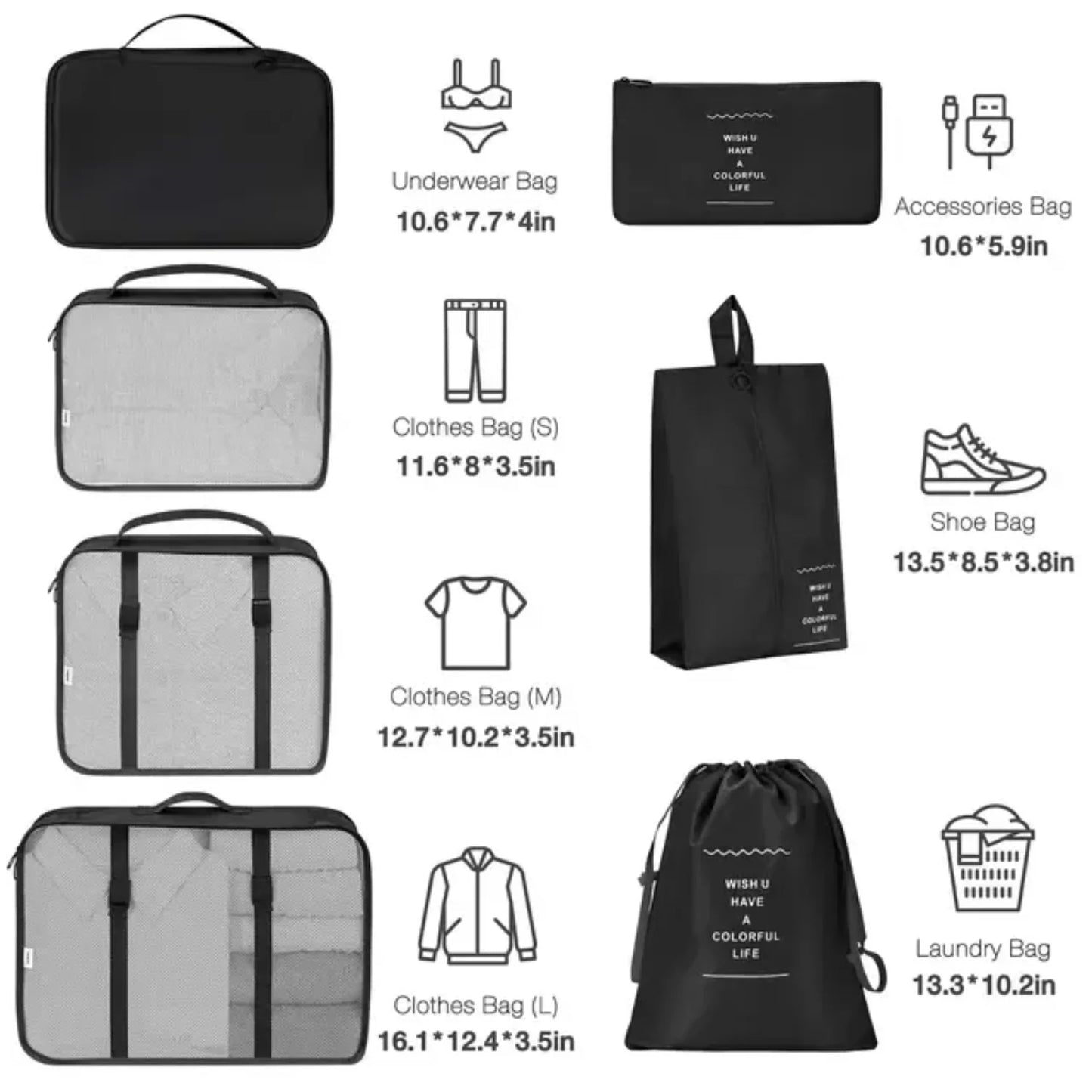 7 Piece Suitcase Packing Cubes Organize Set for Travel