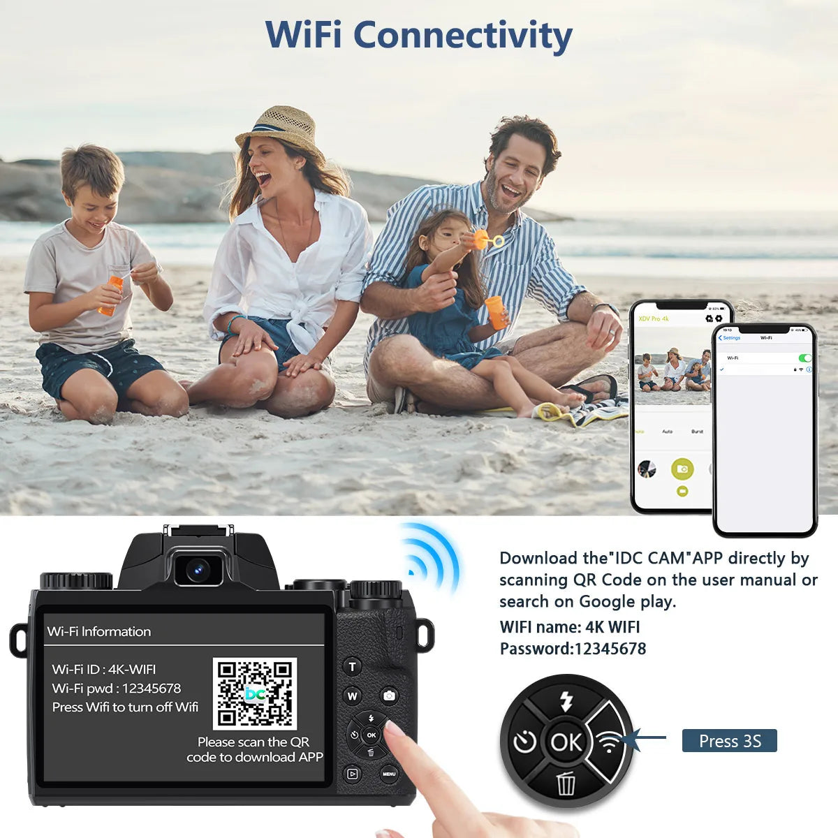 4K WiFi Camera for YouTube Vlogging and Creative Photography