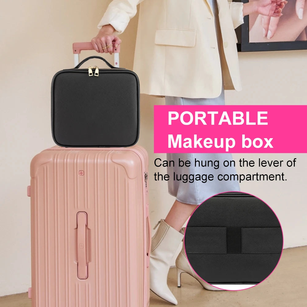 Large LED Cosmetic Case, Mirrored Makeup Bag for Travel