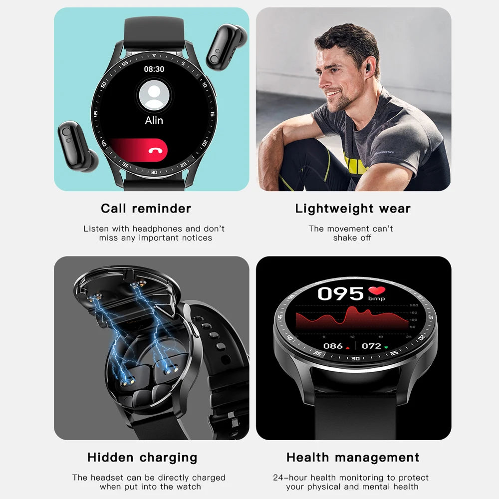 Wireless Smart Watch with Dual Headset and Health Tracking Features