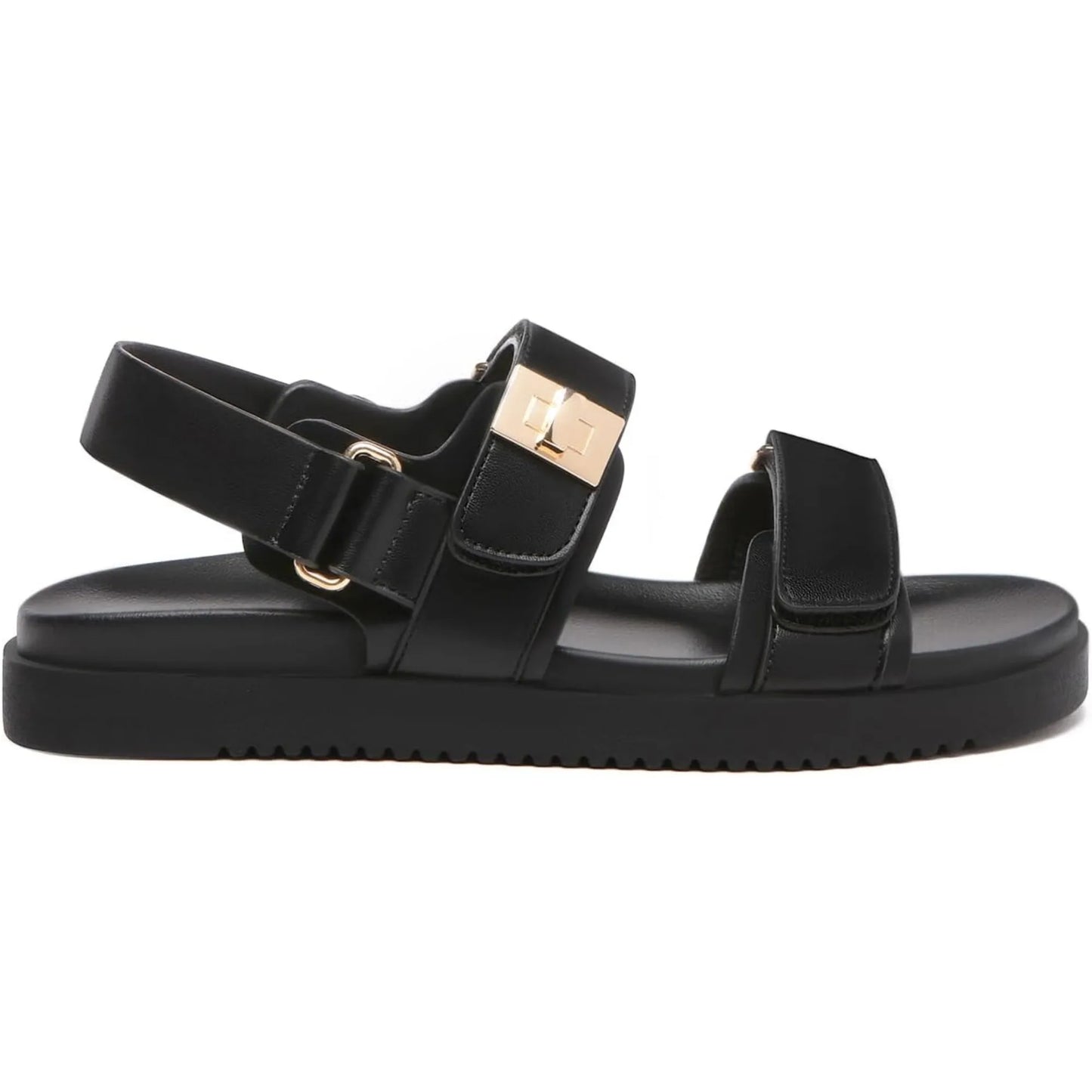 Women's Adjustable Double Strap Leather Flat Sandals for Comfort
