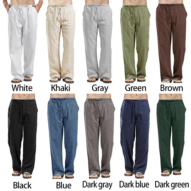 Linen Wide Leg Men Pants, Oversize Casual Summer Trousers