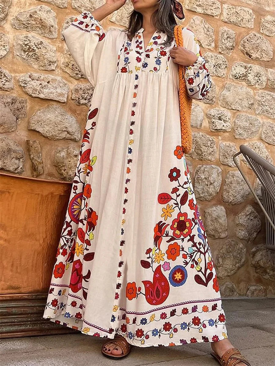 Elegant V-Neck Long Sleeve Maxi Dress for Women