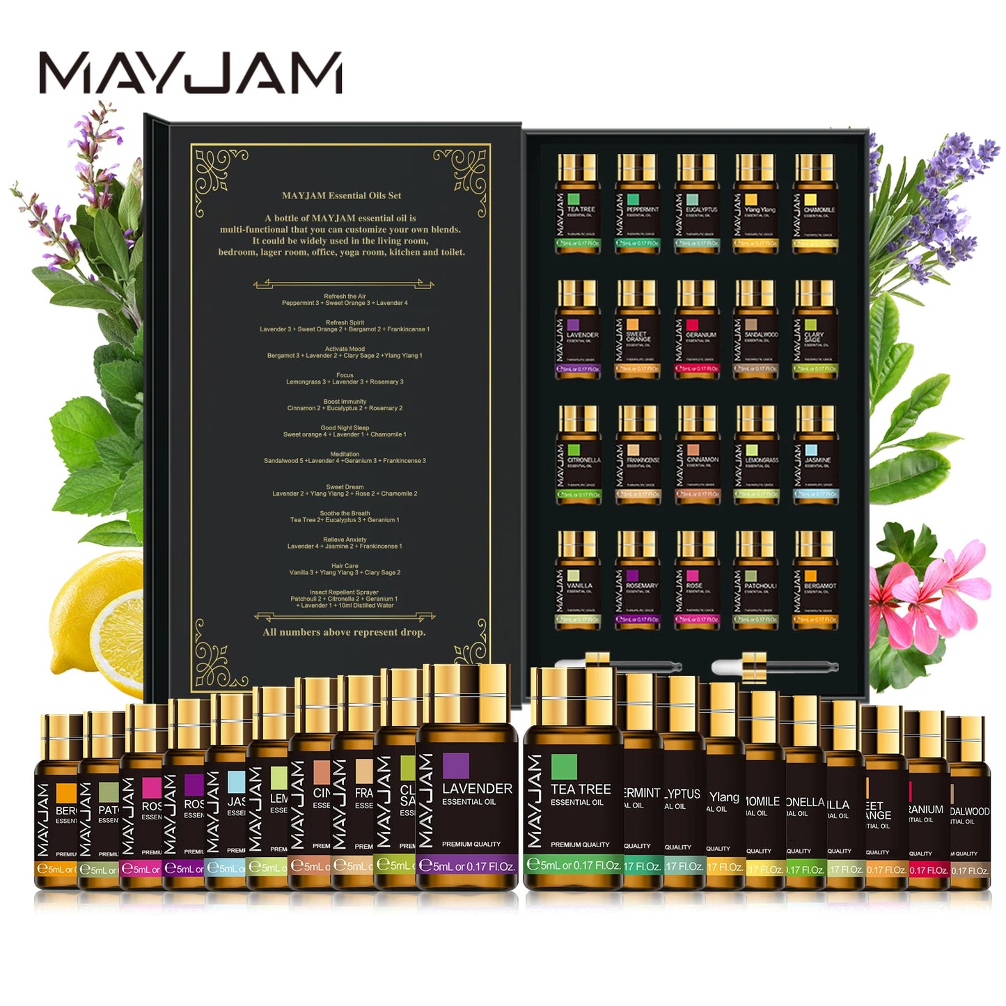 20 Bottles Pure Essential Oil Set for Aromatherapy and Relaxation