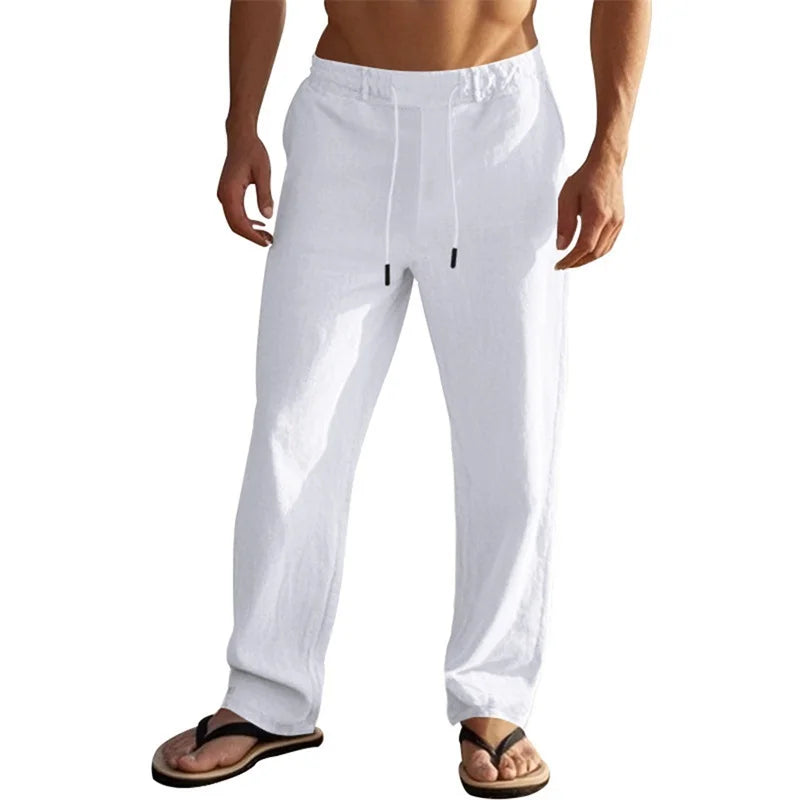 Men's Casual Lightweight Drawstring Linen Pants with Pockets
