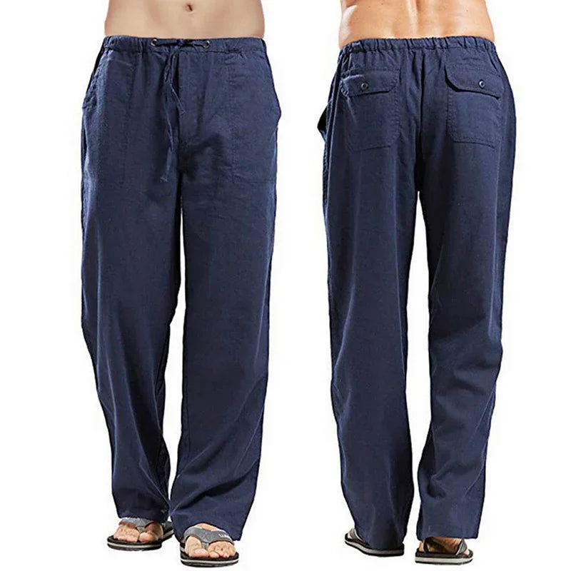 Linen Wide Leg Men Pants, Oversize Casual Summer Trousers