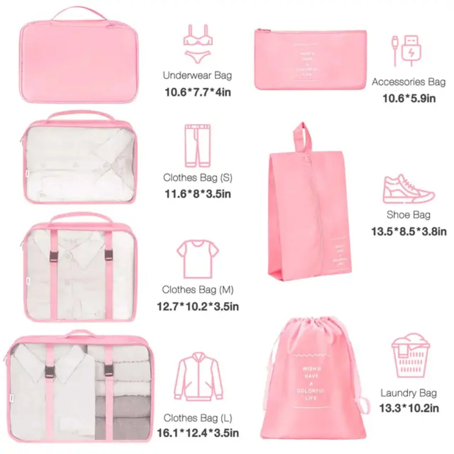 7 Piece Suitcase Packing Cubes Organize Set for Travel