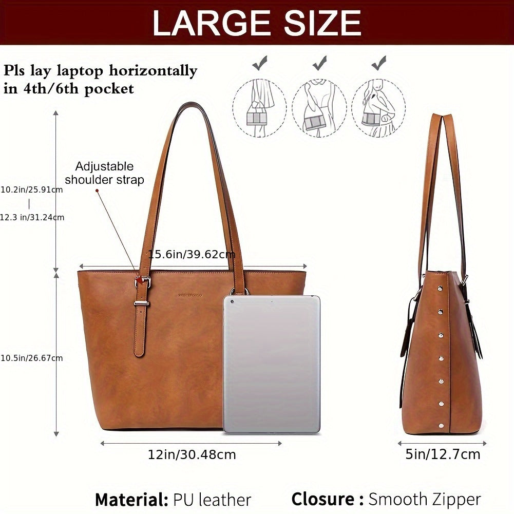 Large Vegan Leather Tote Shoulder Bag