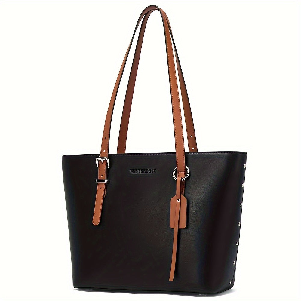 Large Vegan Leather Tote Shoulder Bag