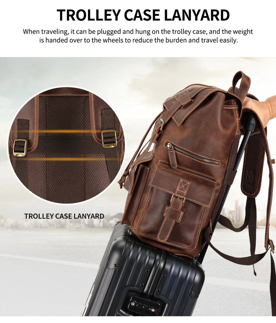 Crazy Horse Leather Backpack Vintage, Leather Travel Bag, 15.6" Laptop Daypack