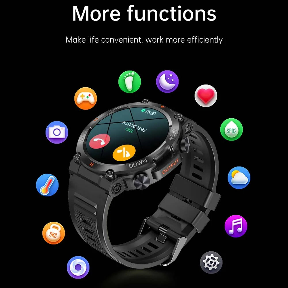Rugged Military Smart Watch with Sports Tracking and Bluetooth Calling
