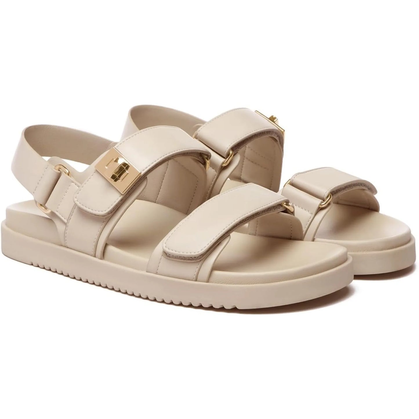 Women's Adjustable Double Strap Leather Flat Sandals for Comfort