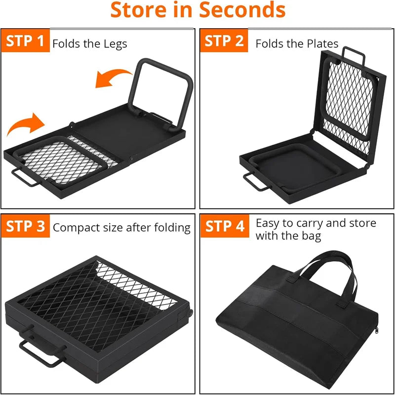 Folding Campfire Grill Heavy Duty Steel Mesh Grate Portable