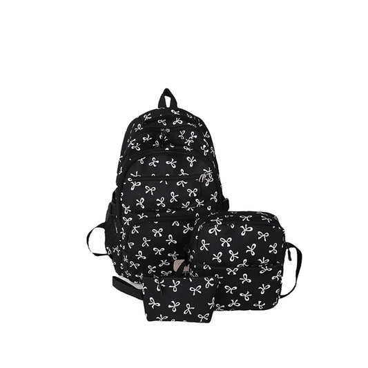 Bow Print Backpack Set with Crossbody Bag and Small Purse