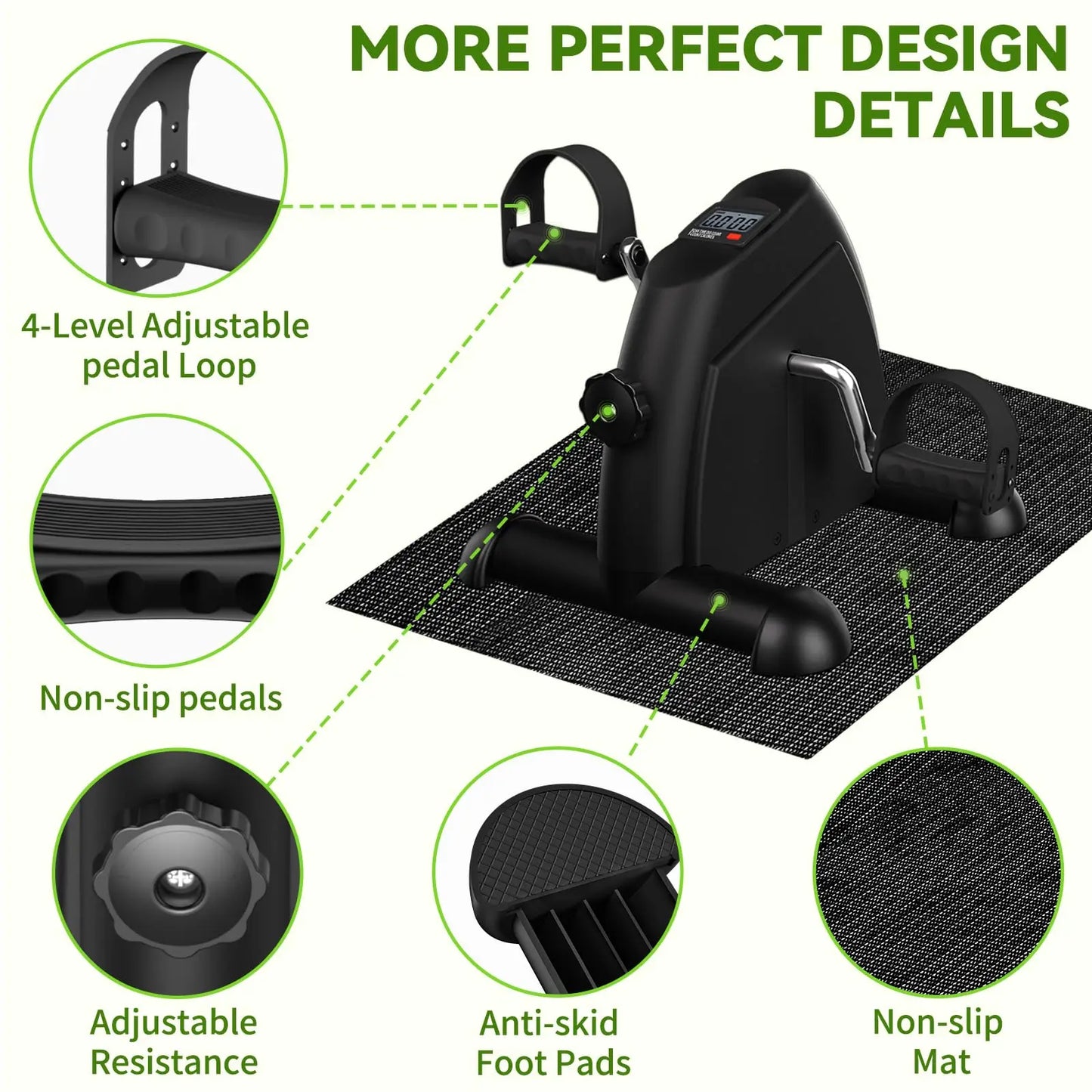 Foot Cycle Bike Pedal Exerciser,  LCD Display and Anti-Skid Mat