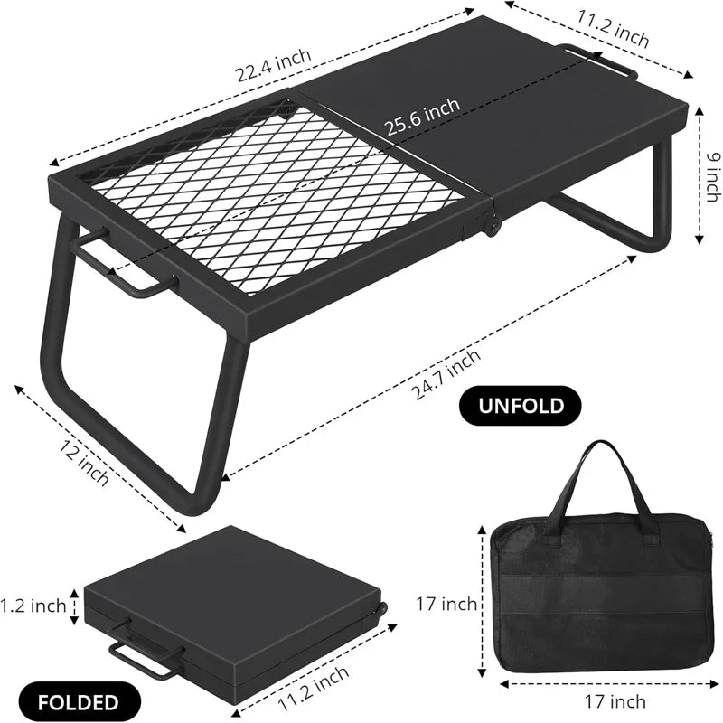 Folding Campfire Grill Heavy Duty Steel Mesh Grate Portable