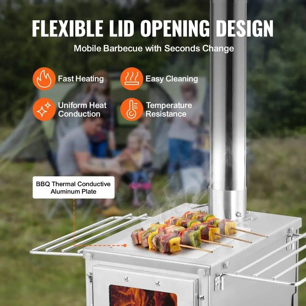 Portable Stainless Steel Camping Wood Stove with Built-in Chimney