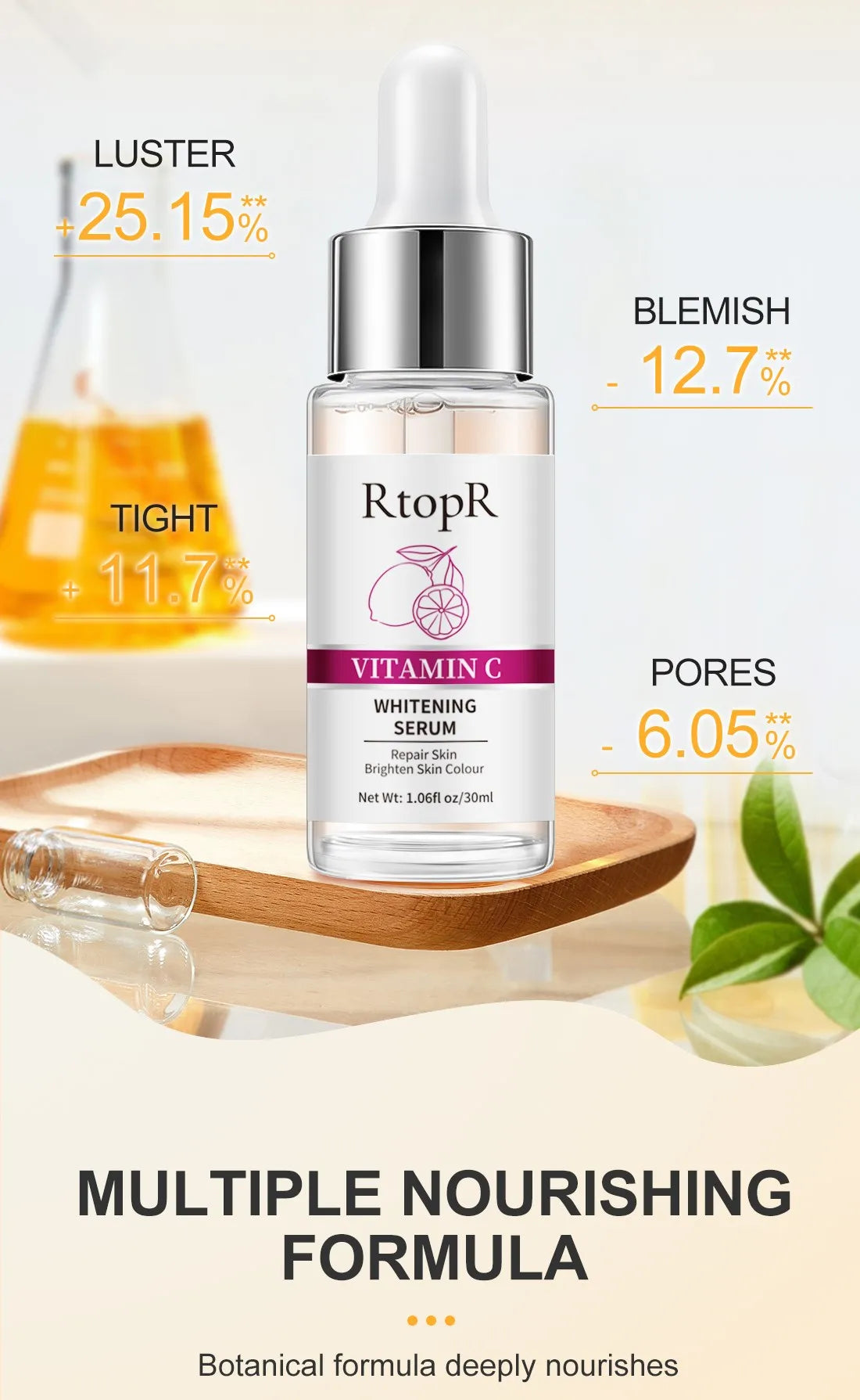 Vitamin C Whitening Essence, Brightens Skin, Removes Freckles, Repairs Face Skin Wrinkles, Lifts Firms Anti-Aging Face Care