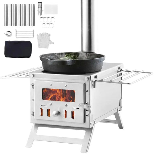 Portable Stainless Steel Camping Wood Stove with Built-in Chimney