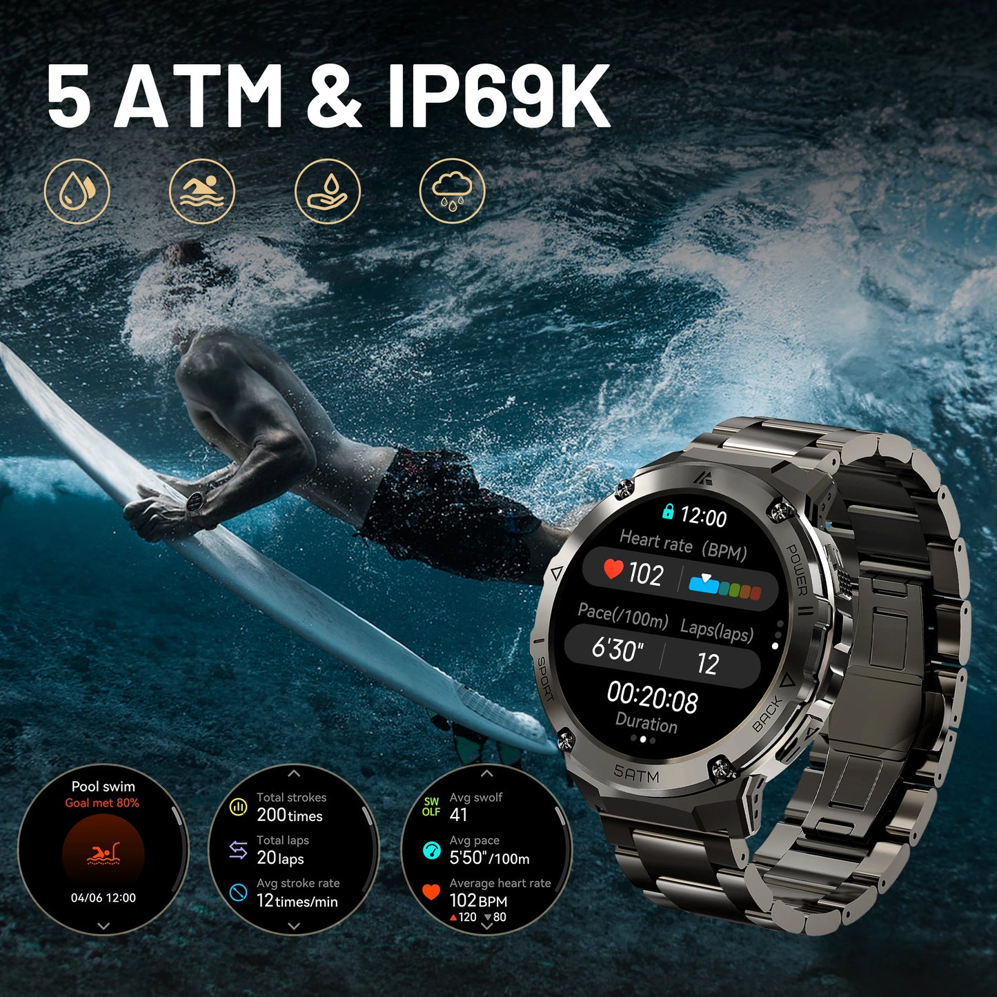 Ticwris T3E GPS Smart Watch Waterproof Compass Bluetooth