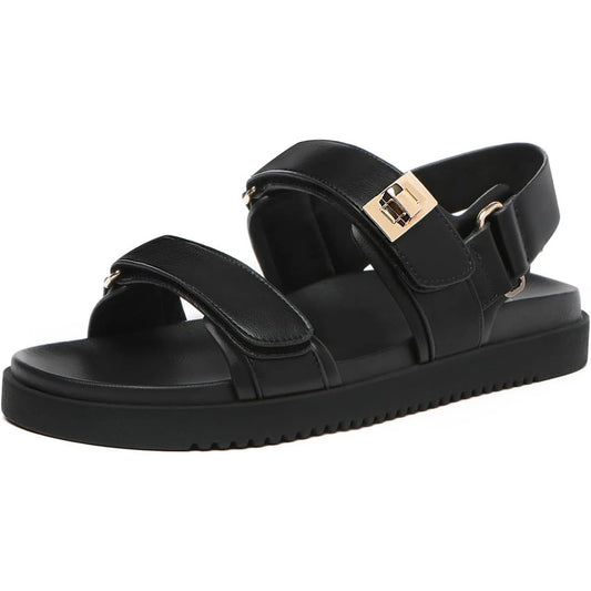Women's Adjustable Double Strap Leather Flat Sandals for Comfort