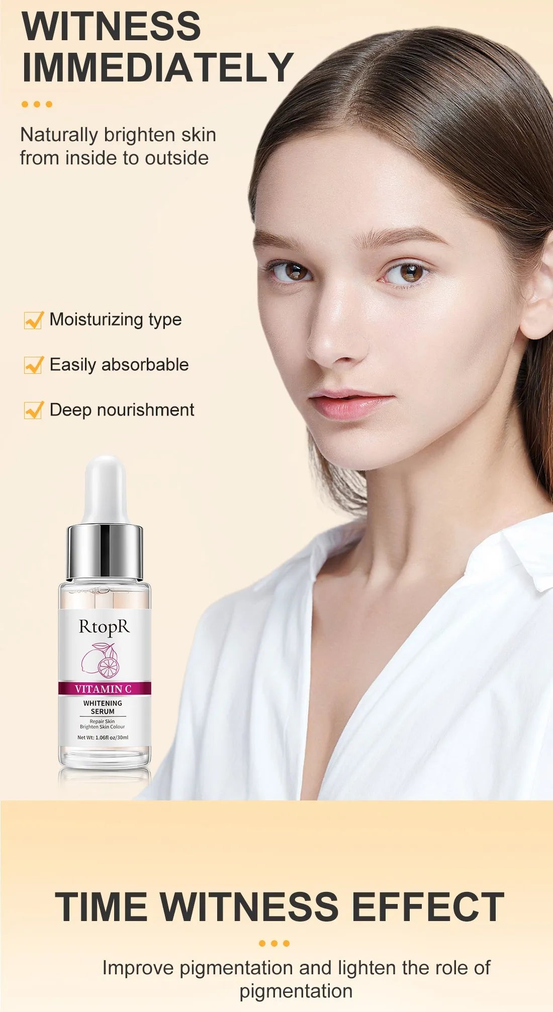 Vitamin C Whitening Essence, Brightens Skin, Removes Freckles, Repairs Face Skin Wrinkles, Lifts Firms Anti-Aging Face Care