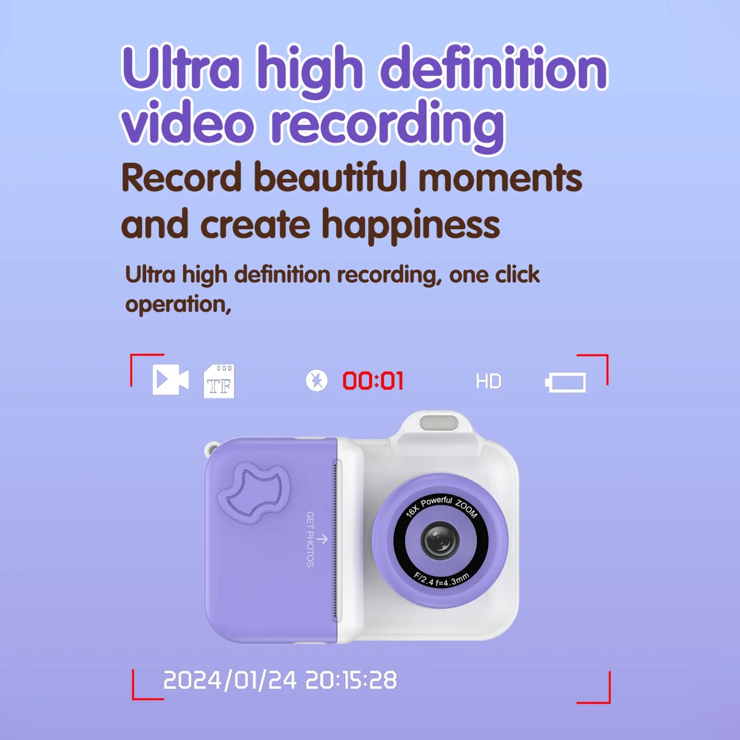 Kids Instant Print Camera for Fun Photo and Video Memories