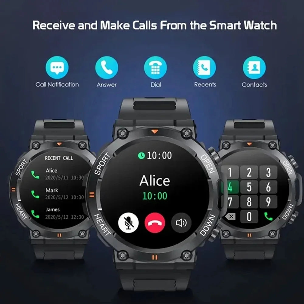 Rugged Military Smart Watch with Sports Tracking and Bluetooth Calling