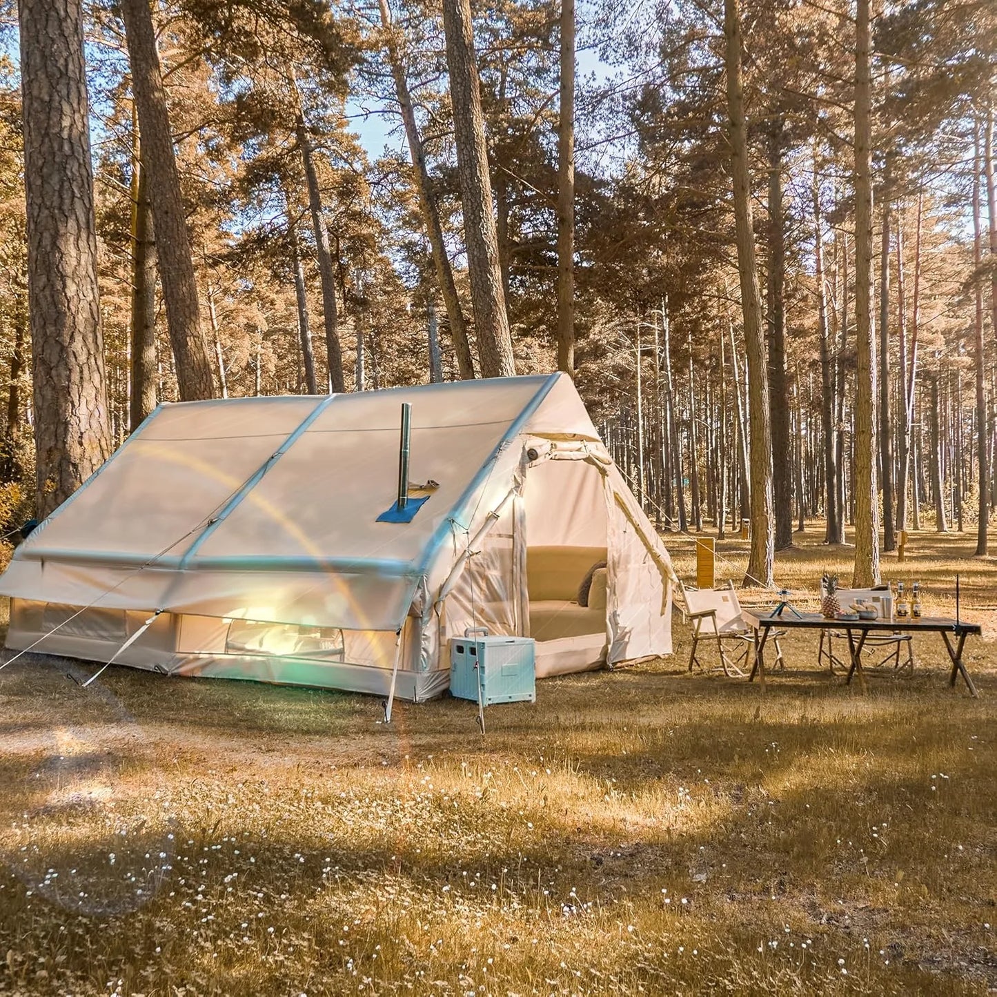 Inflatable Camping Tent with Stove Jack and Mesh Windows