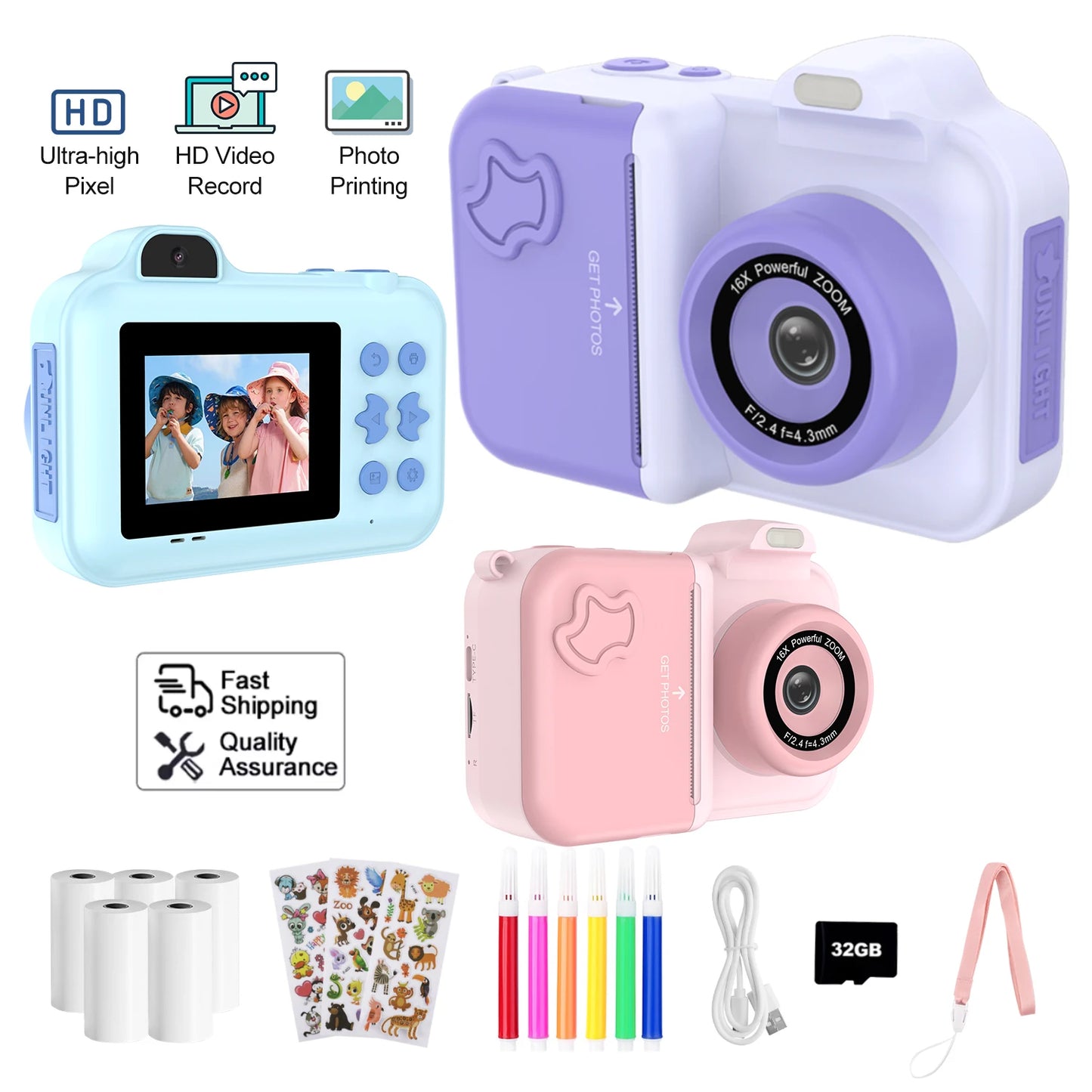 Kids Instant Print Camera for Fun Photo and Video Memories