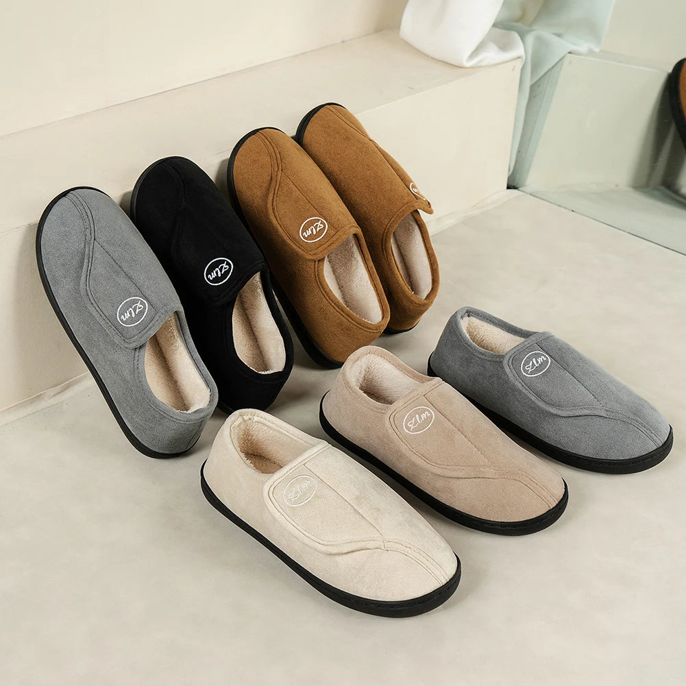 Men's Slippers, Suede Leathe, Non-Slip, Indoor/Outdoor, for Diabetic Swollen Feet