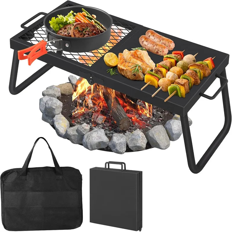 Folding Campfire Grill Heavy Duty Steel Mesh Grate Portable