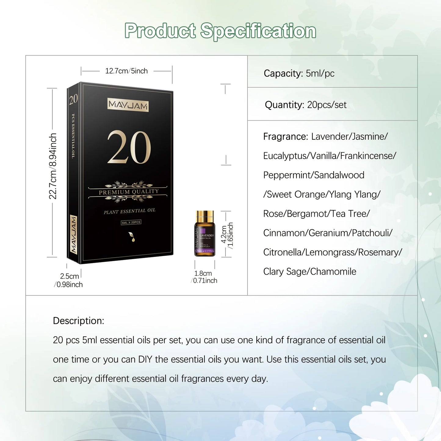 20 Bottles Pure Essential Oil Set for Aromatherapy and Relaxation